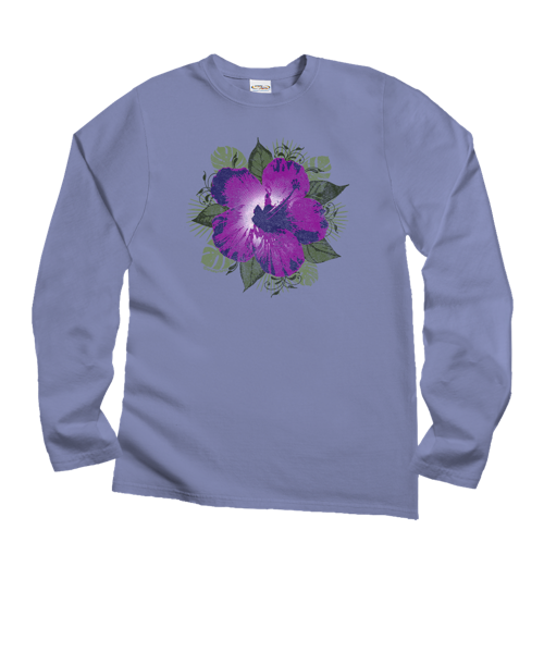 Hibiscus Solo - Lavender Dyed Long Sleeve Crewneck T-Shirt