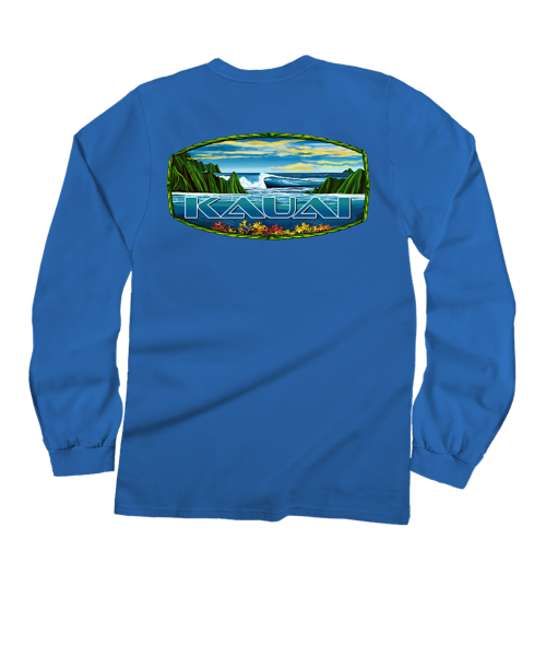 Kauai Scenic - Blue Hawaii Dyed Long Sleeve Crewneck T-Shirt