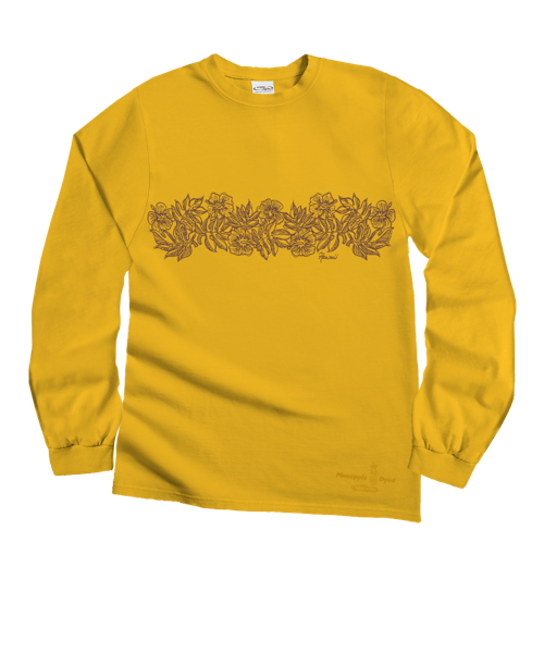 Aloha Sketch - Pineapple Dyed Long Sleeve Crewneck T-Shirt