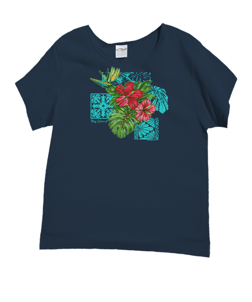 Pua Nani Montage - Navy Short Sleeve Scoop Neck T-Shirt