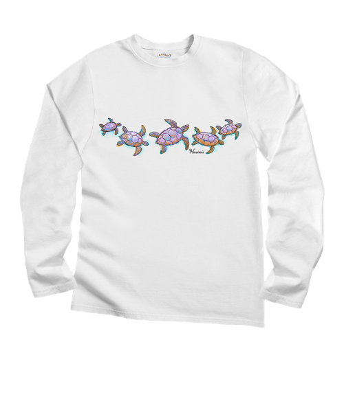 Watercolor Honu - White Long Sleeve Crewneck T-Shirt