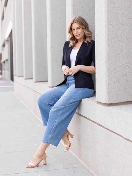 Skies Are Blue Shirred Sleeve Blazer