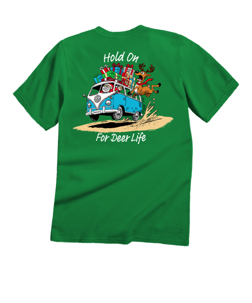 Volkswagen Hold On For Deer Life - Christmas Green Short Sleeve Crewneck T-Shirt