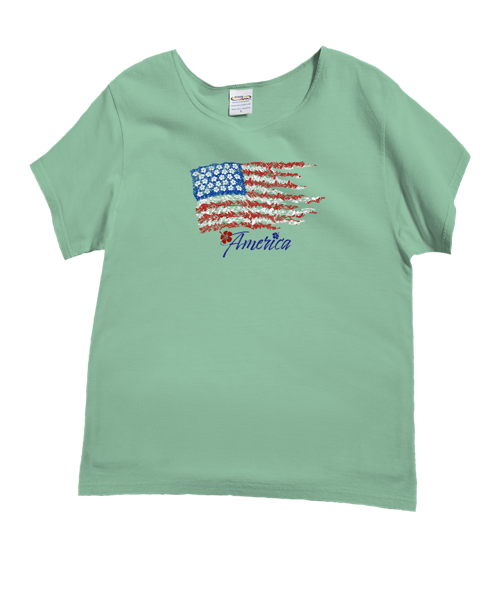 Floral Flag - Key Lime Dyed Short Sleeve Scoop Neck T-Shirt