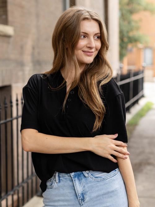 VARLEY Kasey Mock Neck Placket Rib Tee