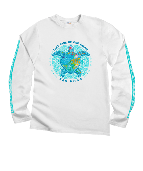 Ocean Blue - White Long Sleeve Crewneck T-Shirt