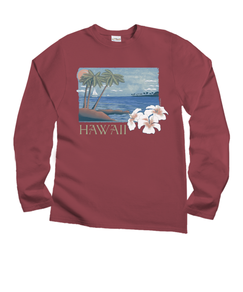 Palm Hibiscus - Paradise Red Dyed Long Sleeve Crewneck T-Shirt