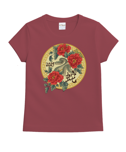 Year Of The Snake Floral 2025 - Paradise Red Dyed Short Sleeve Crewneck T-Shirt