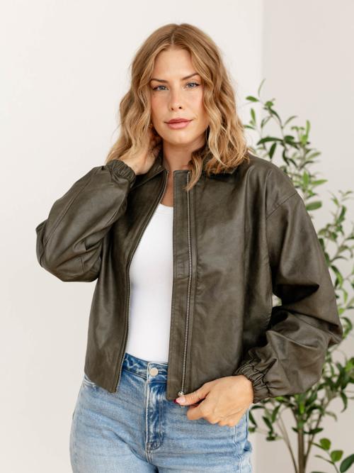 Elan Faux Leather Bomber