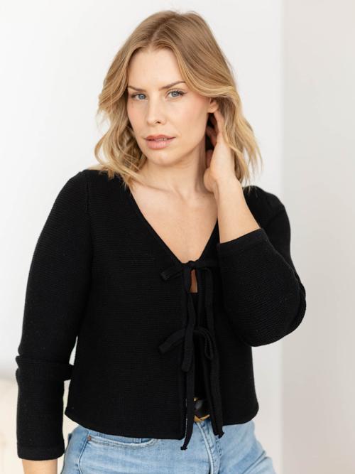 Long Sleeve Knitted Tie Front Cardigan