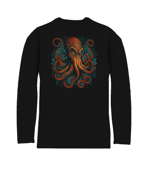 Tribal Octopus - Jet Black Long Sleeve Pima T-Shirt