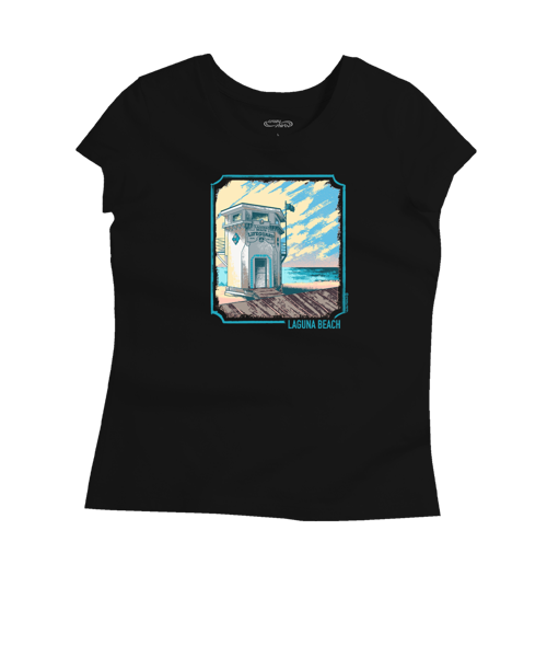 Laguna Beach Lifeguard Tower - Jet Black Short Sleeve Pima T-Shirt