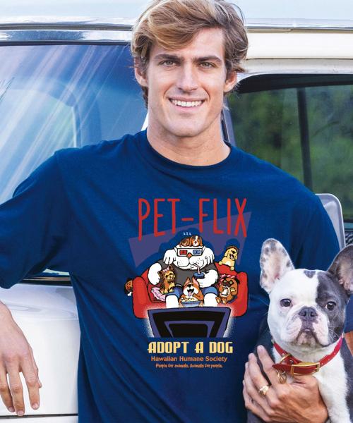 Hawaiian Humane Society Petflix - Navy Short Sleeve Crewneck T-Shirt
