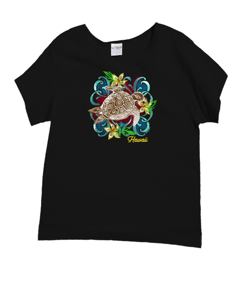 Turtle Quilt - Black Short Sleeve Scoop Neck T-Shirt