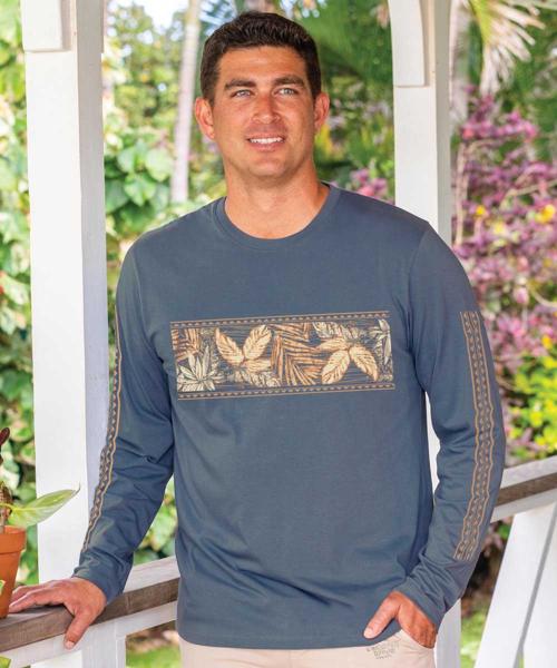 Island Tropical Band - Blue Steel Long Sleeve Pima T-Shirt