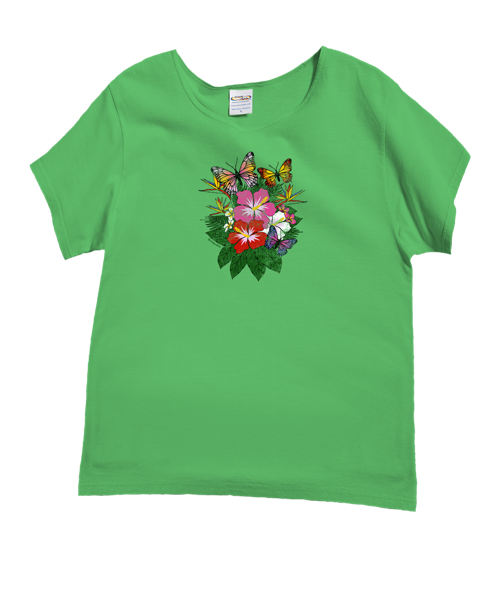 Butterfly Bouquet - Green Apple Dyed Short Sleeve Scoop Neck T-Shirt