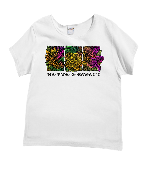Na Pua Hawaii - White Short Sleeve Scoop Neck T-Shirt