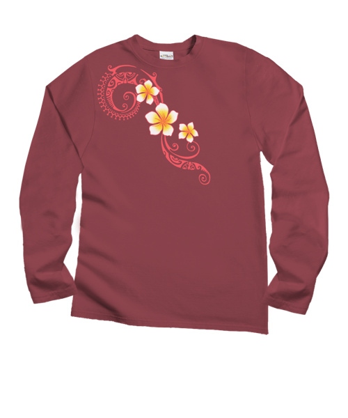 Plumeria Tatau - Paradise Red Dyed Long Sleeve Crewneck T-Shirt