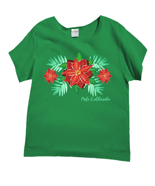 Poinsettia Pretty - Christmas Green Short Sleeve Scoop Neck T-Shirt