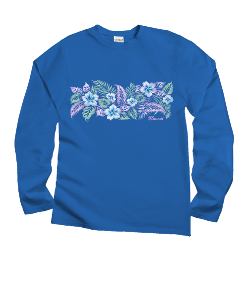 Elegant Floral Band - Blue Hawaii Dyed Long Sleeve Crewneck T-Shirt