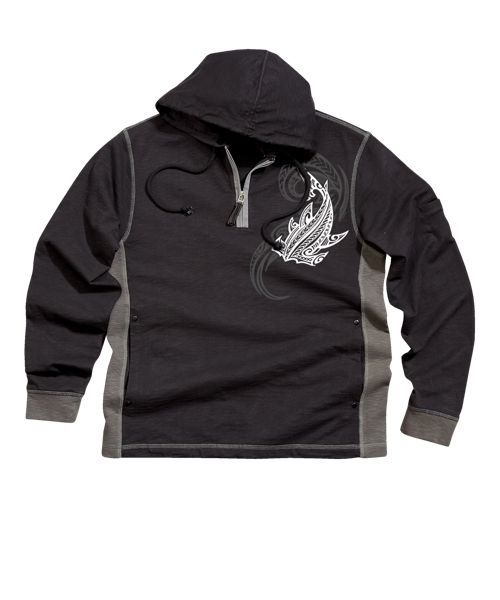 Flow Of Mana - Black/Charcoal Long Sleeve Longboard Hooded Tee