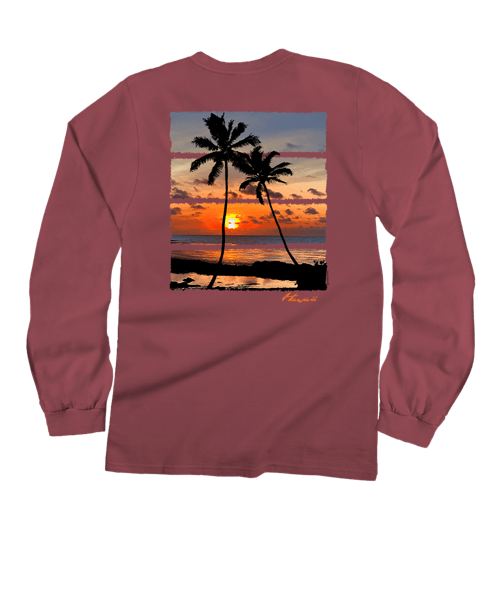Palm Ocean View - Paradise Red Dyed Long Sleeve Crewneck T-Shirt