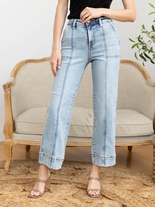 RISEN Light High Rise Crop From Seam Detail Jeans