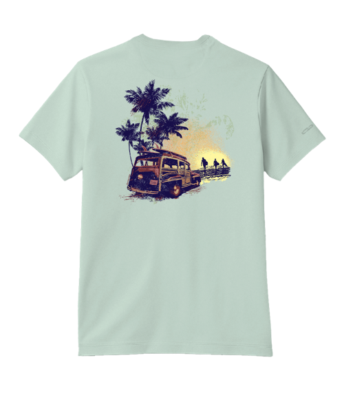 Sunset Surf Woody - Ice Mint Short Sleeve Pima T-Shirt
