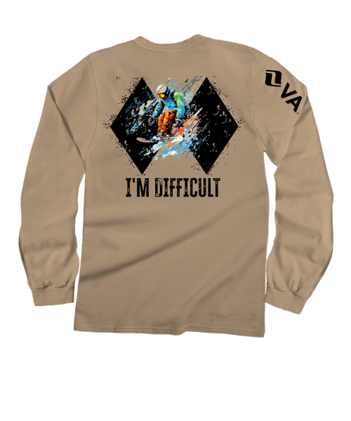 Vail Resort I'm Difficult - Kona Coffee Dyed Long Sleeve Crewneck T-Shirt
