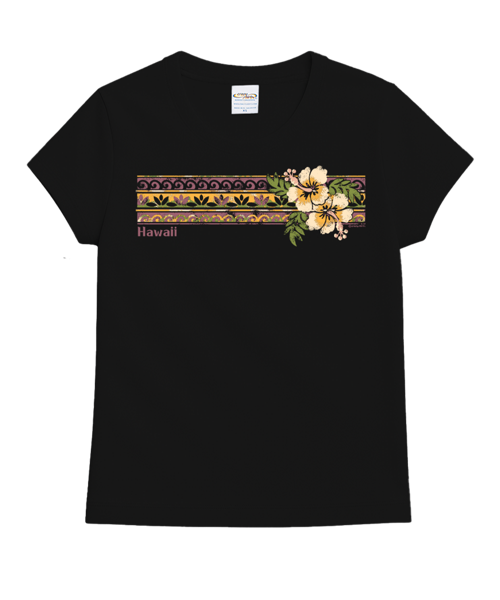 Banded Hibiscus - Black Short Sleeve Crewneck T-Shirt