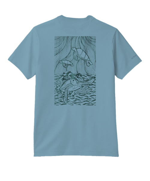 Woodcut Turtles - Cool Blue Short Sleeve Pima T-Shirt