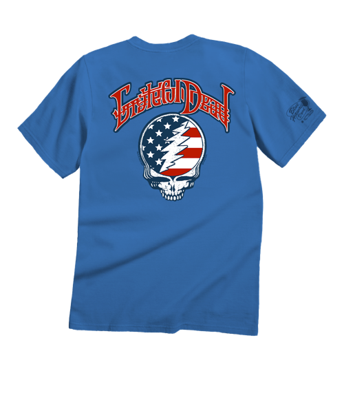 Grateful Dead American Flag - Blue Hawaii Dyed Short Sleeve Crewneck T-Shirt