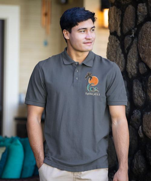 Sketchy Palm - Crater Dyed® Short Sleeve Oceanfront Polo Shirt