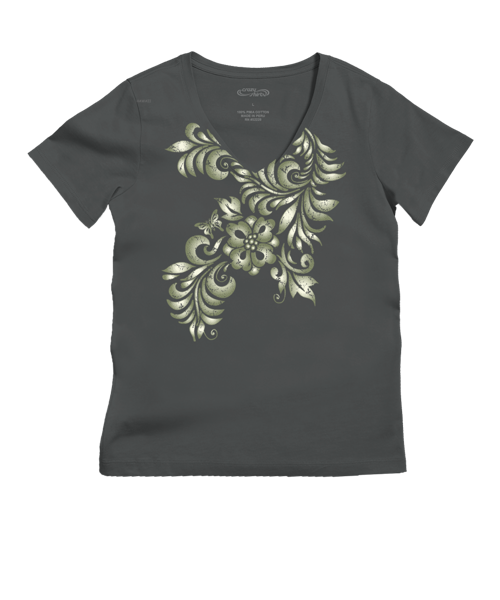 Teihani - Graphite Short Sleeve Pima V-Neck T-Shirt