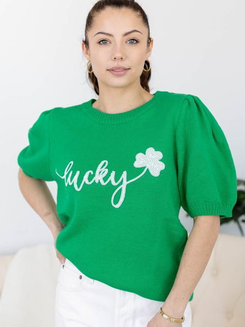 Lucky Sequins Embroidered Short Sleeve Knit