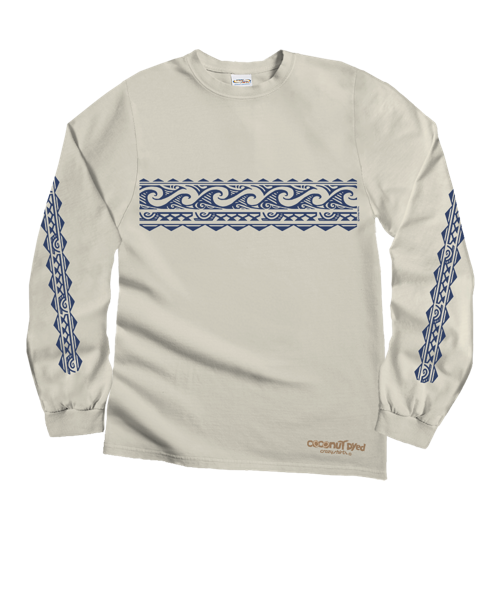 Tribal Wave Band - Coconut Dyed Long Sleeve Crewneck T-Shirt