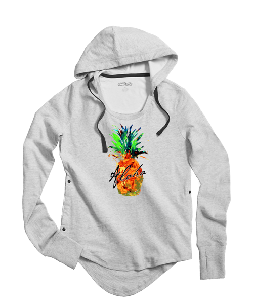 Splatter Pineapple - White Gray Heather Long Sleeve Harmony Hooded T