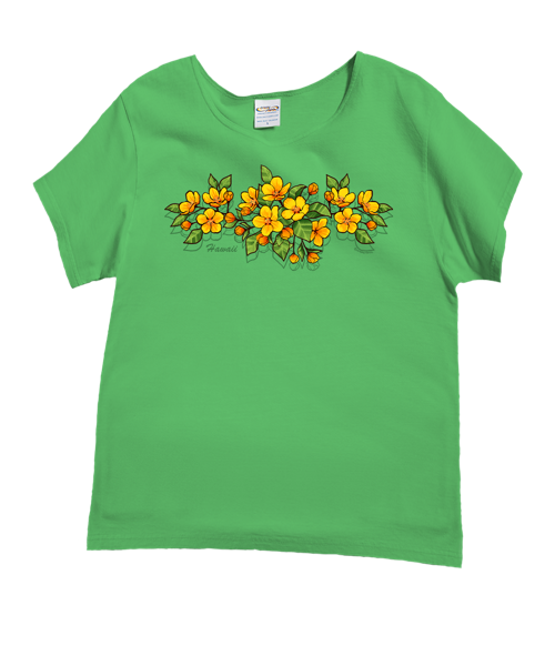 Ilima Blossoms - Green Apple Dyed Short Sleeve Scoop Neck T-Shirt