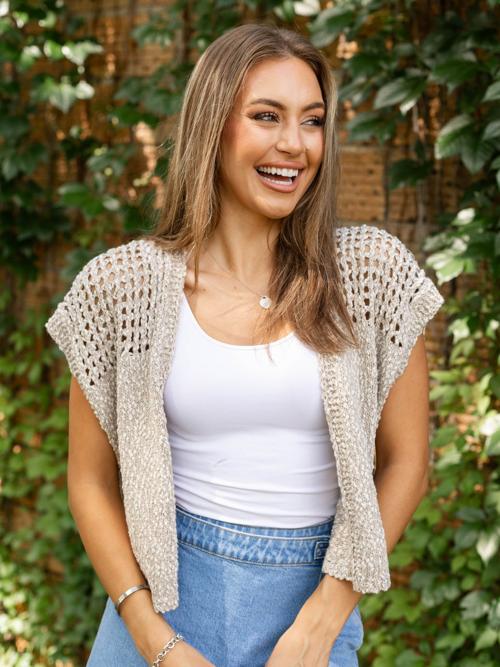Mystree Open Front Knit Sleeveless Cardigan