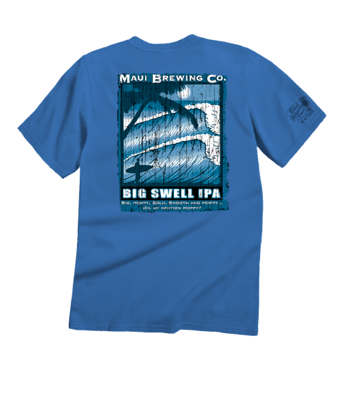 Maui Brewing Co Vintage Big Swell IPA - Blue Hawaii Dyed Short Sleeve Crewneck T-Shirt