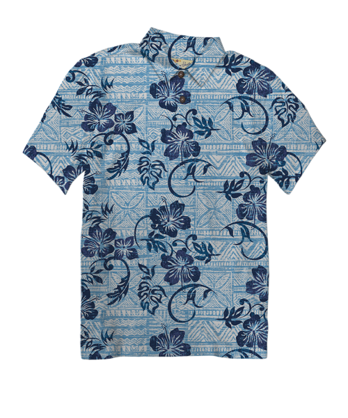 Waikoloa - Blue/Navy Short Sleeve Hawaiian Polo Shirt