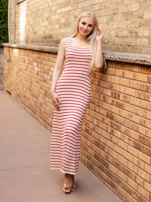 Skies Are Blue Striped Sleeveless Rib Maxi Dress