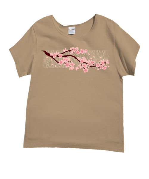 Cherry Blossom Branch - Kona Coffee Dyed Short Sleeve Scoop Neck T-Shirt