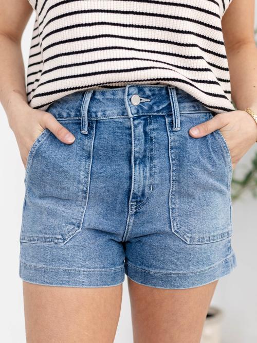 Just Black Light Denim High Rise Utility Cargo Short