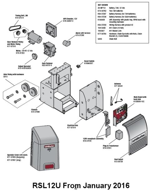 Liftmaster RSL12U RSL12UL RSL12VDC Gate Parts