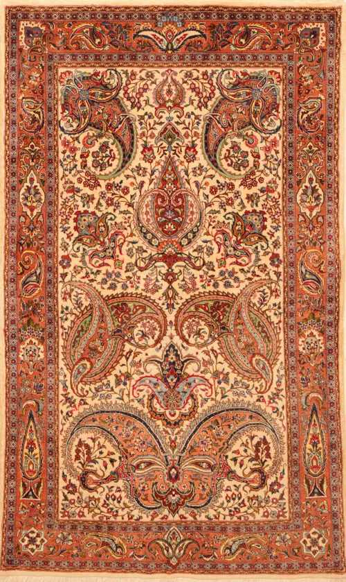 100% Original Hand-Knotted in Greenish Blue,Reddish Brown,Beige Colors Floral Design a 4x6 Rectangular Rug RugsTC 4'1 x 6'2 Pak Persian Area Rug with Silk & Wool Pile 