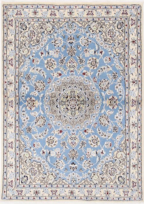 Persian Nain Blue Rectangle 3x4 ft Wool and Silk Carpet 74801