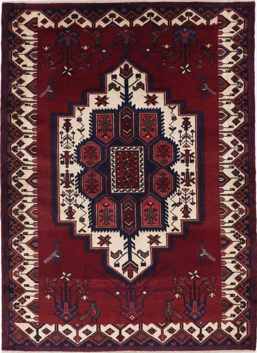 Grand Tapis Persan Zanjan 206x136 Cm - Laine Noué Main - Motif Oriental Rouge