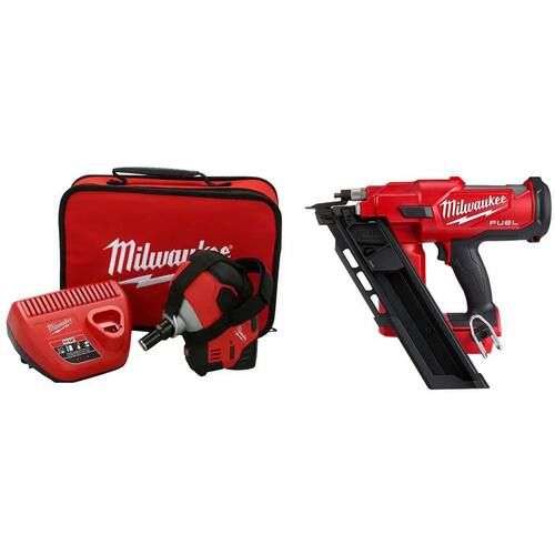Milwaukee M12 Cordless Palm Nailer Kit with One 1.5Ah Battery, Charger with M18 FUEL 3-1/2 in. 18-Volt 21-Degree Framing Nailer