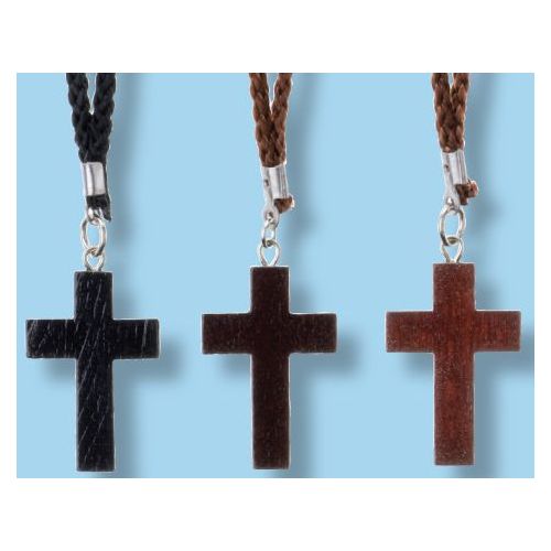 Wood Cross Necklace with metalic Jesus image – Loja Esperança